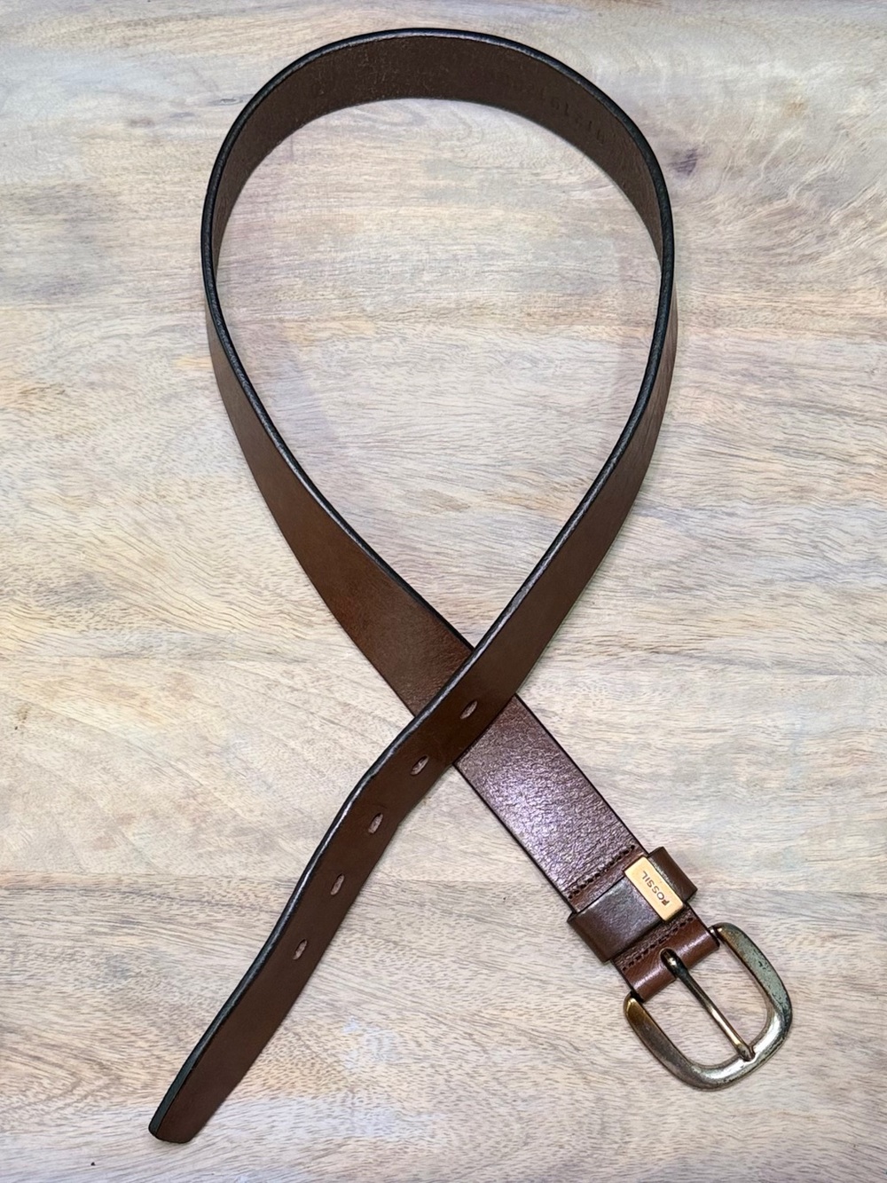 Fossil Brown Leather Belt with Brass Buckle 35”
